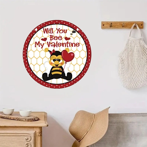 Valentine's Day Cartoon Bee Heart Round PVC Wall Sticker Self-Adhesive Removable Decorative Decal For Living Room Bedroom
