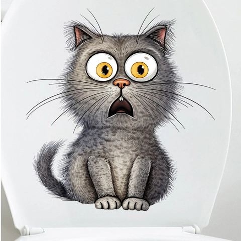 Divertida Pegatina de Inodoro de Gato Sorprendido Removible de PVC Calcomanía de Pared Decorativa Para Baño Hogar Gato