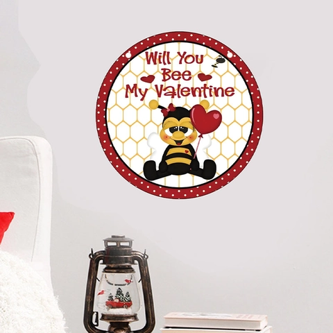 Valentine's Day Cartoon Bee Heart Round PVC Wall Sticker Self-Adhesive Removable Decorative Decal For Living Room Bedroom