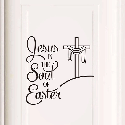 Jesus Is The Soul Of Easter Religieuze Muursticker Zwart PVC Kruis Patroon Tekst Kunst Decor Voor Woonkamer Huis