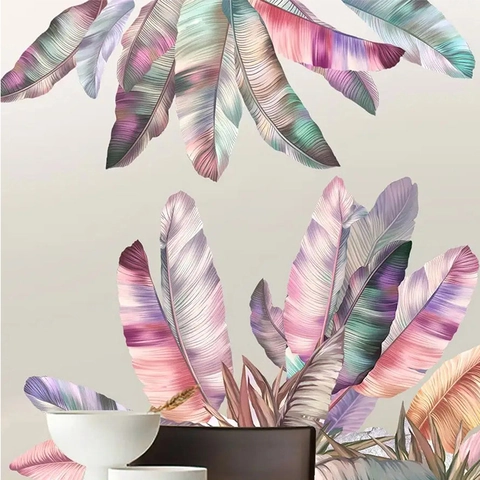 Tropical Banana Leaf Wall Stickers Colorful Gradient Plant Leaves PVC Decals For Living Room Bedroom Home Wall Decor