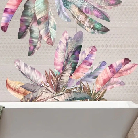 Tropical Banana Leaf Wall Stickers Colorful Gradient Plant Leaves PVC Decals For Living Room Bedroom Home Wall Decor