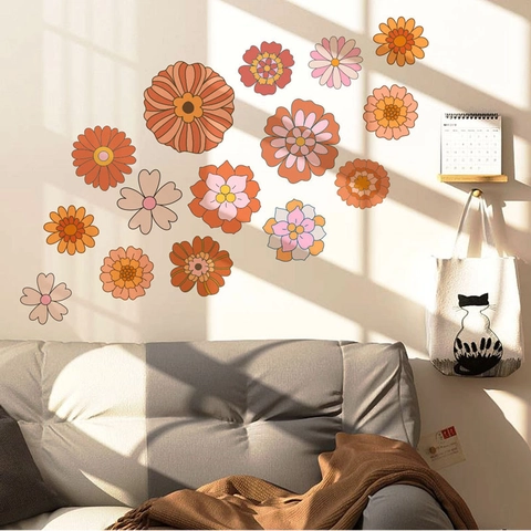 Boheems Retro Bloem Muurstickers PVC Zelfklevend Verwijderbaar Bloemen Decals Voor Woonkamer Slaapkamer Home Decoratie