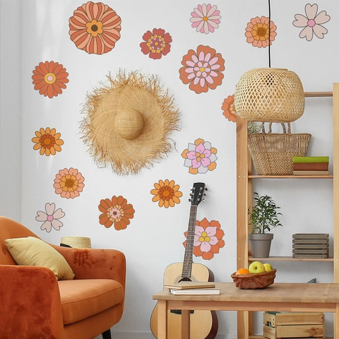 Boheems Retro Bloem Muurstickers PVC Zelfklevend Verwijderbaar Bloemen Decals Voor Woonkamer Slaapkamer Home Decoratie