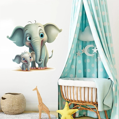 Cartone Animato Genitore Figlio Elefante Adesivi Murali Rimovibili PVC Autoadesivi Per Camera Dei Bambini Camera Da Letto Soggiorno Decor