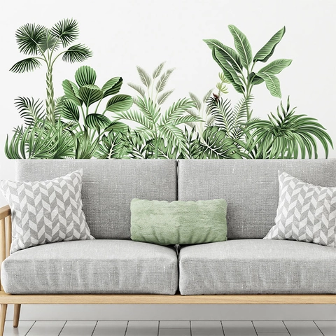 Modern Tropical Green Plant Wall Stickers Removable PVC Palm Banana Leaves Decals For Living Room Bedroom Home Decor