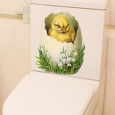 Cartoon Chick Breaking Shell 3D PVC Wall Sticker Removable Decorative Decal For Living Room Bedroom Bathroom Toilet Lid