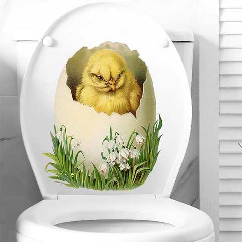 Cartoon Chick Breaking Shell 3D PVC Wall Sticker Removable Decorative Decal For Living Room Bedroom Bathroom Toilet Lid