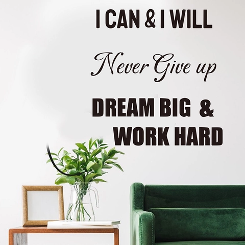 Never Give Up Inspirierende Zitate Wandaufkleber Abnehmbare PVC Schriftzug Aufkleber Für Schlafzimmer Büro Wohnzimmer Dekoration