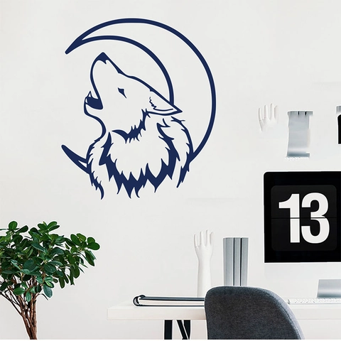 Modern Minimalist Wolf Howling At Moon Wall Sticker Removable PVC Cartoon Animal Decal For Living Room Bedroom Office Decor