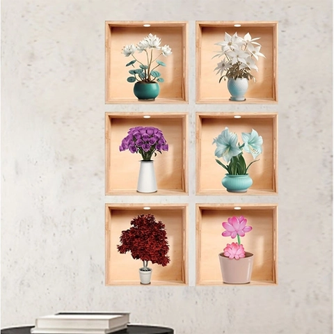 Adesivi da Parete Vaso Fiori 3D Stereoscopici in PVC Decalcomanie Rimovibili per Soggiorno Camera Letto Ingresso Decorazione Casa