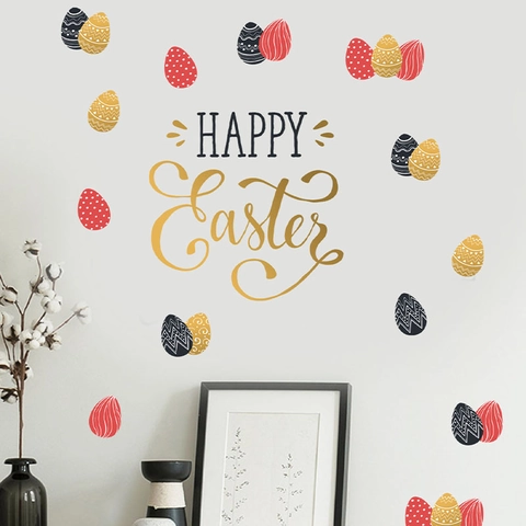 Pegatinas de Pared de Feliz Pascua Huevos Coloridos Patrón Geométrico PVC Autoadhesivo Calcomanía Para Sala Dormitorio Decoración