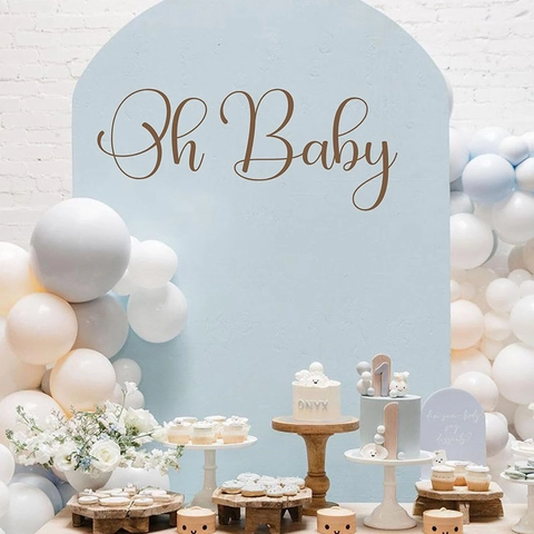Oh Baby Shower Adesivo da Parete PVC Rimovibile Autoadesivo Scritta Artistica Decalcomania per Neonati Compleanno Festa Decorazione Nero