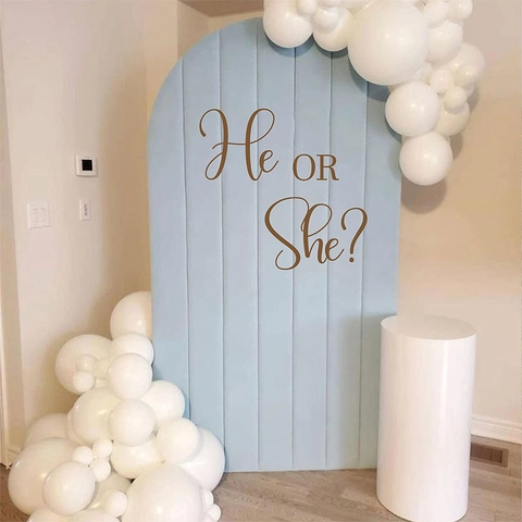 Gender Reveal He Or She Wall Sticker Removable PVC Decal For Baby Shower Party Decoration Home Living Room Bedroom Gold Art Lettering