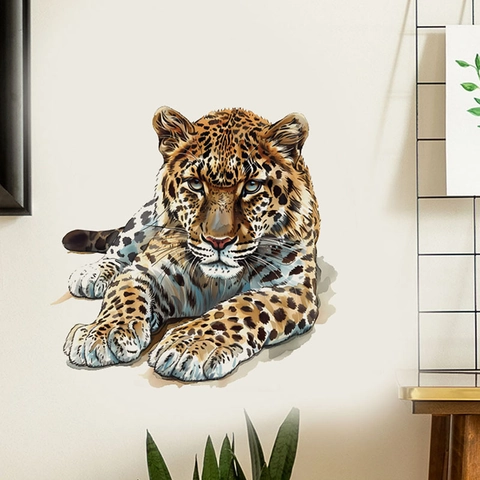 Pegatina de Pared Leopardo 3D Realista Removible PVC Animal Calcomanía Para Sala de Estar Dormitorio Decoración de Hogar
