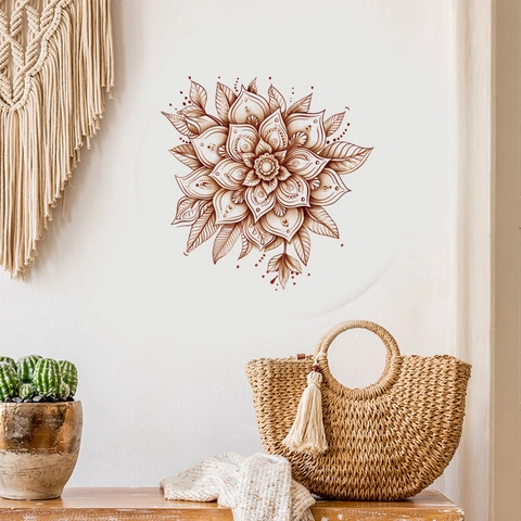 Bohemian Mandala Flower Wall Sticker Removable PVC Brown Floral Pattern Art Decal For Living Room Bedroom Entryway Home Decor
