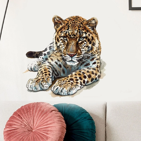 Pegatina de Pared Leopardo 3D Realista Removible PVC Animal Calcomanía Para Sala de Estar Dormitorio Decoración de Hogar