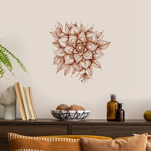 Bohemian Mandala Flower Wall Sticker Removable PVC Brown Floral Pattern Art Decal For Living Room Bedroom Entryway Home Decor