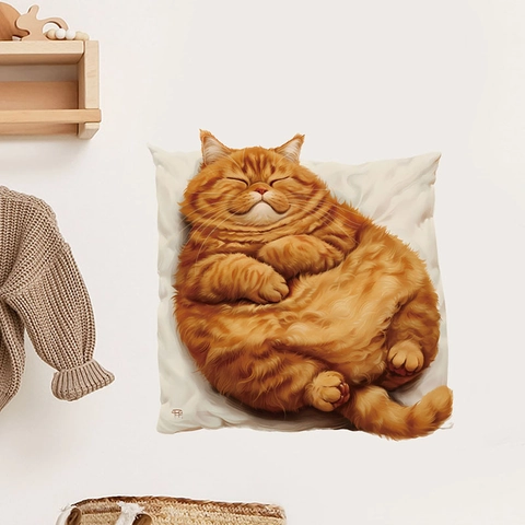 Cute Fat Orange Cat Wall Sticker Sleeping Kitty PVC Decorative Decal For Living Room Bedroom Self-Adhesive Removable Mural Art