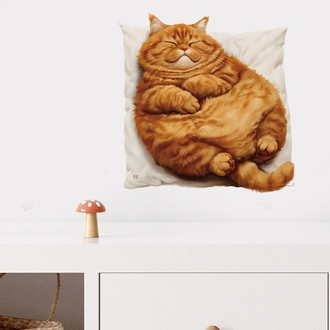 Cute Fat Orange Cat Wall Sticker Sleeping Kitty PVC Decorative Decal For Living Room Bedroom Self-Adhesive Removable Mural Art