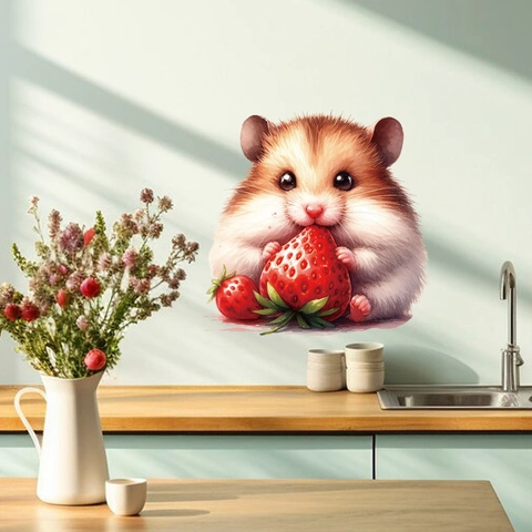 Pegatinas de Pared de Hámster de Dibujos Animados Calcomanías de Pared de Animales de PVC para Dormitorio Infantil Cocina Hogar