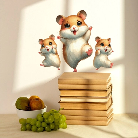 Schattige 3D Cartoon Hamster Muursticker Verwijderbare PVC Zelfklevende Dier Sticker Voor Kinderkamer Woonkamer Huisdecoratie