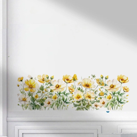 Pastoral Watercolor Yellow White Cosmos Flower Wall Stickers PVC Removable Floral Decal For Living Room Bedroom Furniture