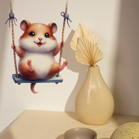 Schattige 3D Cartoon Hamster Muursticker Verwijderbare PVC Zelfklevende Dier Sticker Voor Kinderkamer Woonkamer Huisdecoratie