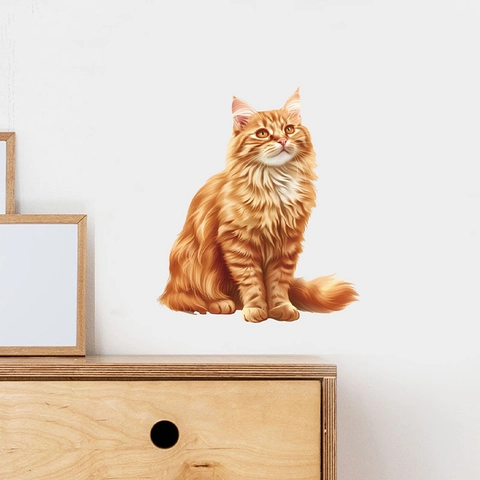 Adesivo da Parete Gatto Arancione Realistico 3D PVC Autoadesivo Animale Decalcomania per Soggiorno Camera da Letto Casa