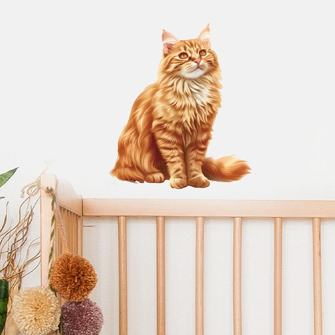 Adesivo da Parete Gatto Arancione Realistico 3D PVC Autoadesivo Animale Decalcomania per Soggiorno Camera da Letto Casa