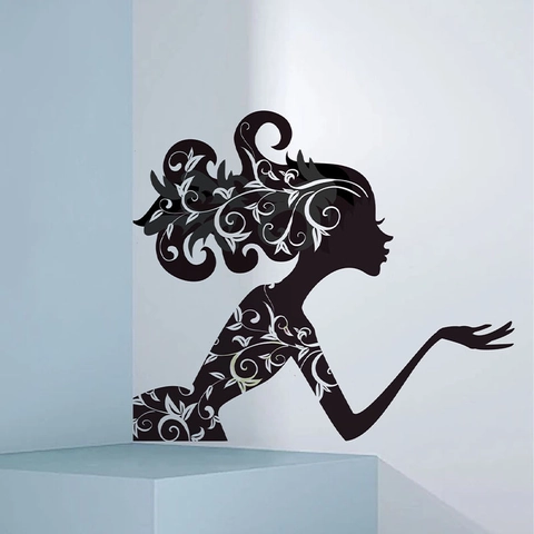 Elegante Schönheit Silhouette Wandtattoo Blumenranken Weibliches Gesicht Abnehmbares PVC Art Decal Für Wohnzimmer Schlafzimmer