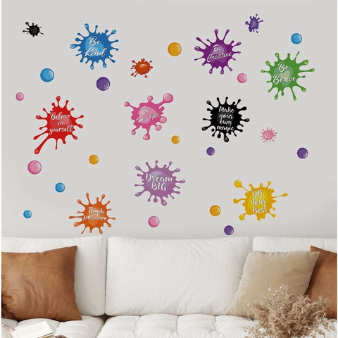 Vinilos Decorativos con Frases Inspiradoras Salpicaduras de Pintura Coloridas Calcomanías de PVC para Dormitorio