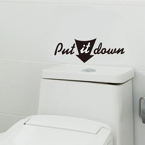 Put It Down Toiletsticker PVC Muursticker Waterdicht Zwart Minimalistisch Verwijderbaar Badkamer Decoratie Stickers
