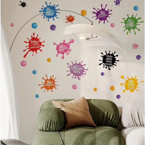 Vinilos Decorativos con Frases Inspiradoras Salpicaduras de Pintura Coloridas Calcomanías de PVC para Dormitorio