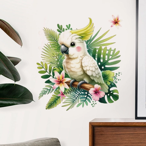 Tropische Pflanzen Tier Wandaufkleber Abnehmbare PVC Aufkleber Papagei Tiger Leopard Hibiskus Blume Monstera Blätter Für Home Dekor