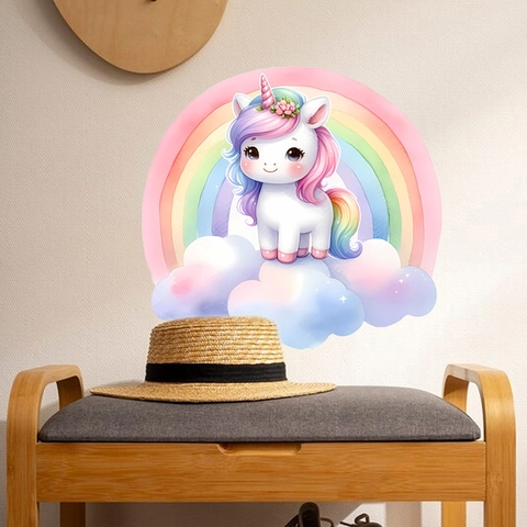Cartoon Unicorn Rainbow Sun Wall Stickers PVC Self-Adhesive Removable Decals For Kids Girl Bedroom Nursery Home Decor