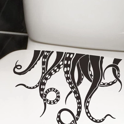 Adesivo per Toilette con Tentacoli di Polpo in Cartone PVC Impermeabile Removibile DIY Decalcomania da Muro per Bagno Casa Nero