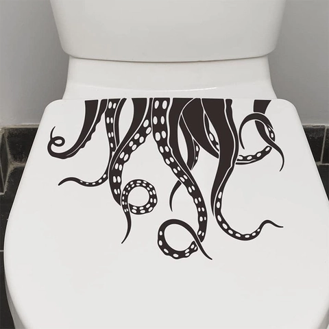 Adesivo per Toilette con Tentacoli di Polpo in Cartone PVC Impermeabile Removibile DIY Decalcomania da Muro per Bagno Casa Nero