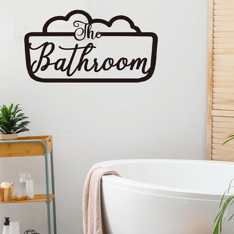 Adhesivo de Pared de Vinilo The Bathroom Negro Moderno Letrero de Baño Calcomanía de PVC Removible para Decoración del Hogar