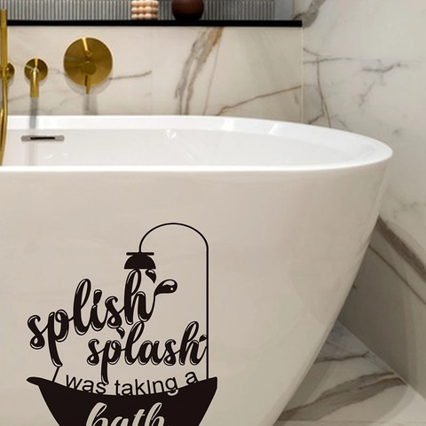 Splish Splash I Was Taking A Bath Phrase Anglaise Sticker Mural Salle de Bain Amovible PVC Baignoire Douche Art Mural Noir