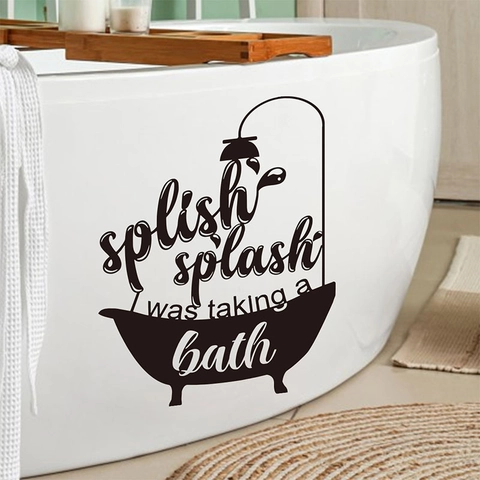 Splish Splash I Was Taking A Bath Phrase Anglaise Sticker Mural Salle de Bain Amovible PVC Baignoire Douche Art Mural Noir