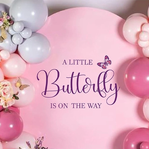 Purple Butterfly Wall Decal Removable PVC Wall Sticker A Little Butterfly Is On The Way Quote For Living Room Bedroom Party Decor