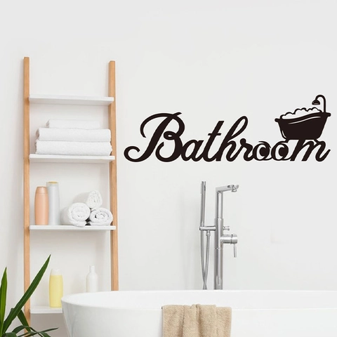 Pegatina de Pared para Baño Icono de Bañera Removible Impermeable PVC Calcomanía Letras Negras para Decoración de Bañera de Hogar