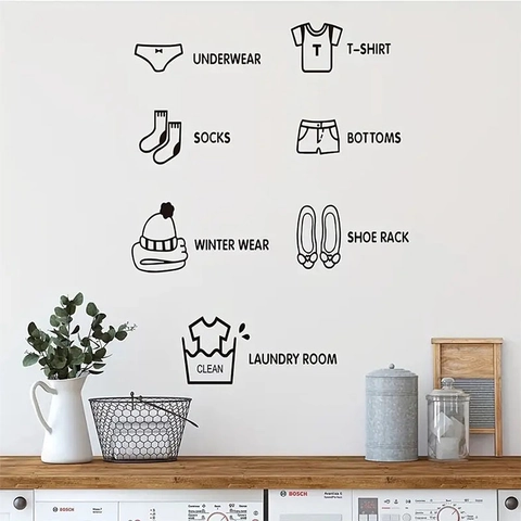 Kleidung Organisation Etikett Wandsticker Schwarz PVC Abnehmbar Schrank Schublade Klassifizierung Symbole DIY Deko Aufkleber