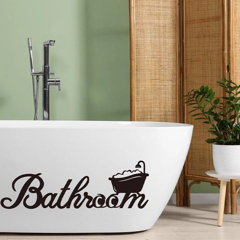 Pegatina de Pared para Baño Icono de Bañera Removible Impermeable PVC Calcomanía Letras Negras para Decoración de Bañera de Hogar