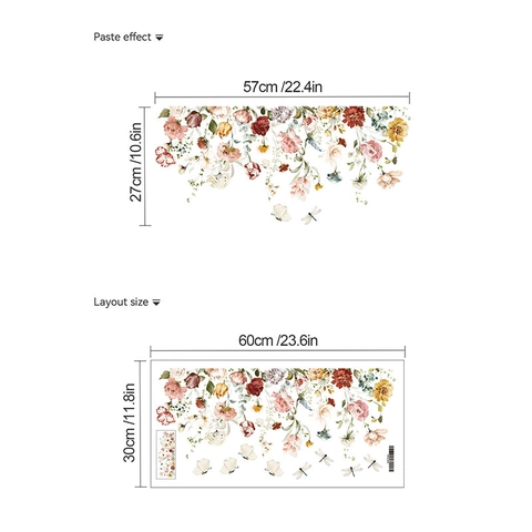 Pegatinas de Pared de Flores y Mariposas Acuarela PVC Removible Autoadhesivo Calcomanías Botánicas para Sala de Estar Dormitorio