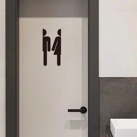 Pegatina Creativa Negra para Puerta de Baño Silueta Moderna Minimalista Señal de Aseo Calcomanía de Pared de PVC Removible