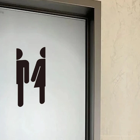 Pegatina Creativa Negra para Puerta de Baño Silueta Moderna Minimalista Señal de Aseo Calcomanía de Pared de PVC Removible