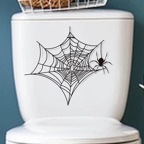Pegatina de Inodoro con Telaraña de Halloween PVC Removible Autoadhesiva para Baño Decoración Araña Espeluznante
