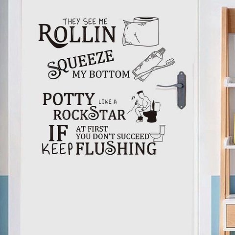 Funny Bathroom Wall Stickers Removable PVC Decals With Humorous English Phrases For Restroom Toilet Sign Decoration